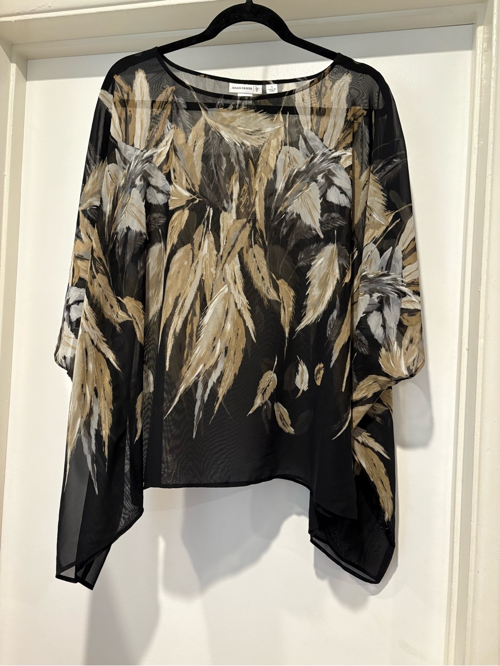 Susan Graver Feather Print Sheer Handkerchief Blouse